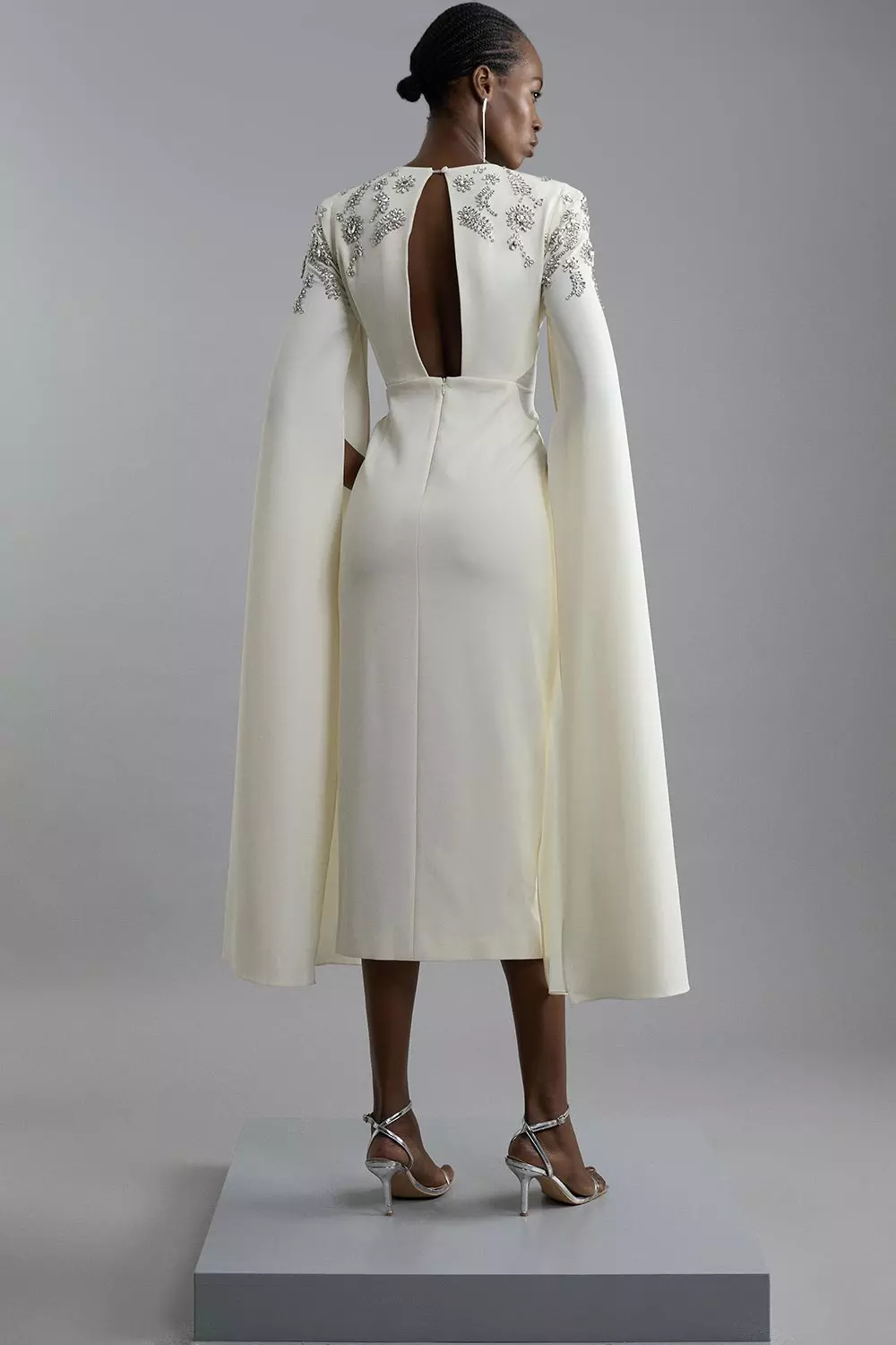 Compact Stretch Viscose Crystal Embellished Cape Maxi Dress