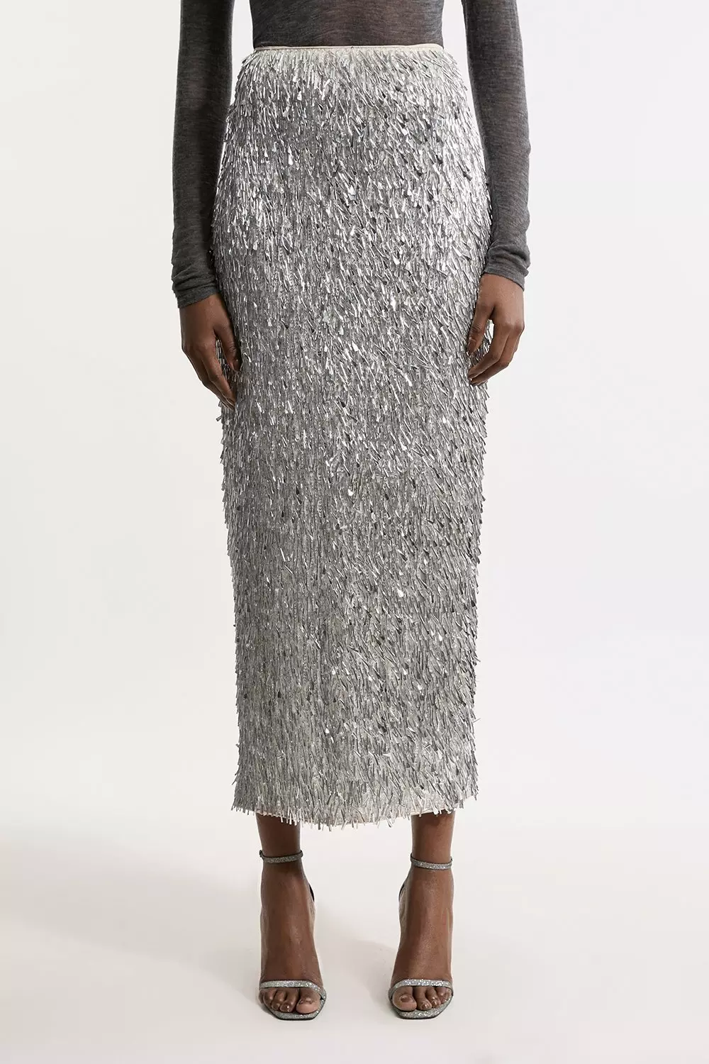 スカート maisoncelon   glitter knit long skirt COUP DE FOUDRE RUNWAY LOOK 32 – Silver sequins knitted
