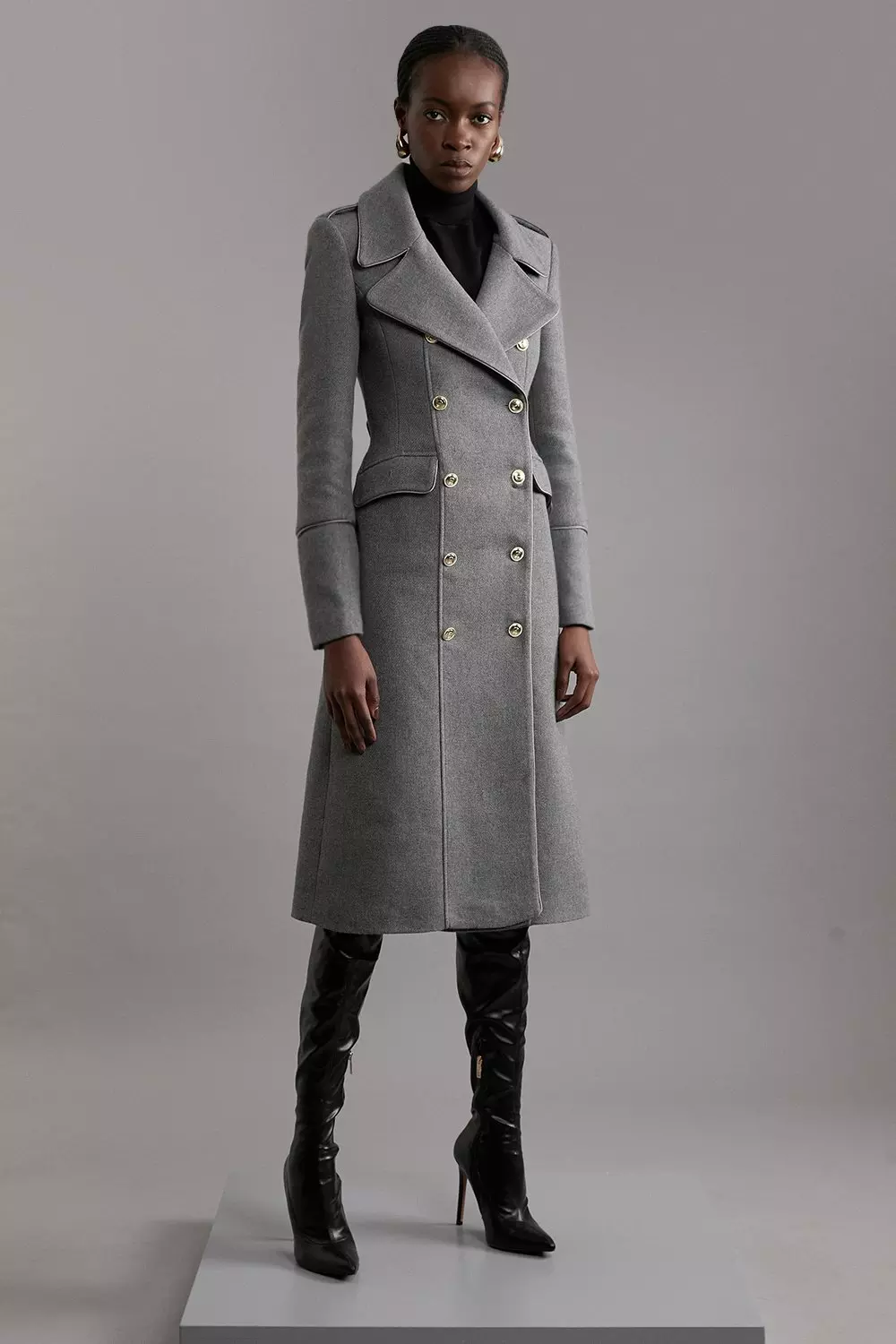 Italian Wool Mix Double Breasted Military Midi Coat Karen Millen