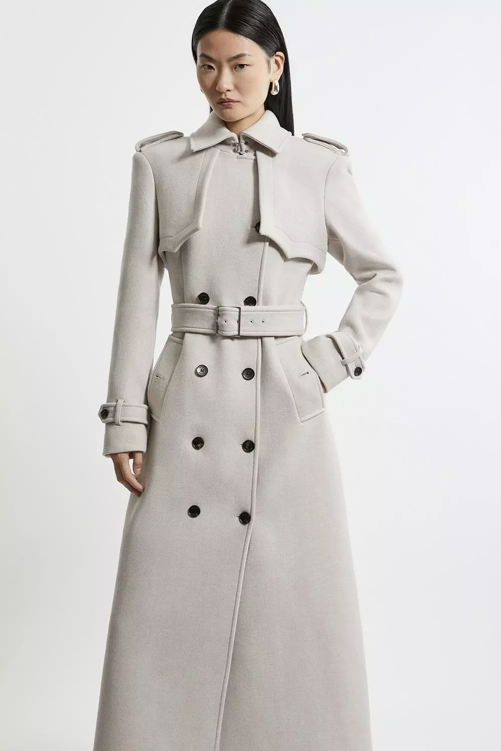 Italian Wool Tailored Belted Trench Maxi Coat  alternative image