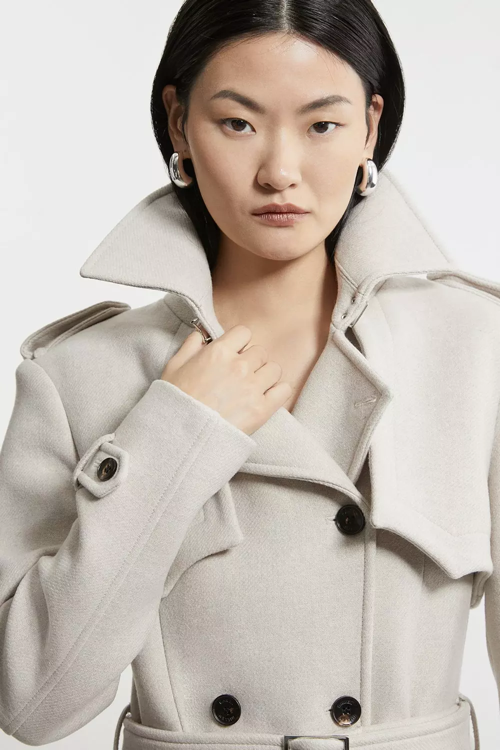 Italian Wool Tailored Belted Trench Maxi Coat  alternative image
