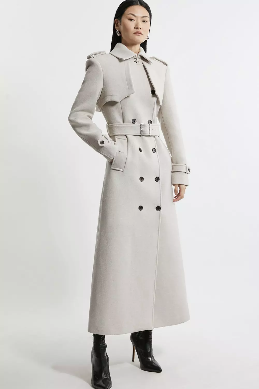 Italian Wool Tailored Belted Trench Maxi Coat  alternative image