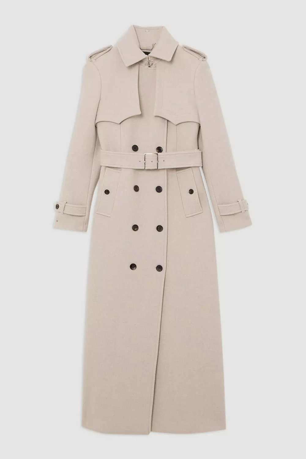 Italian Wool Tailored Belted Trench Maxi Coat  alternative image