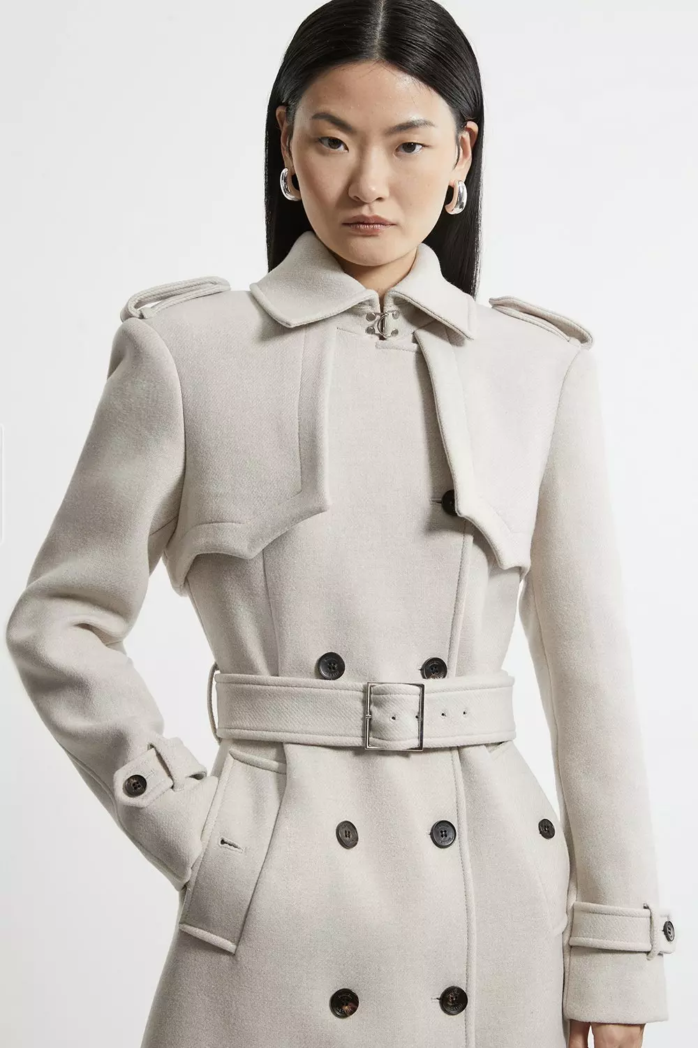 Italian Wool Tailored Belted Trench Maxi Coat  alternative image