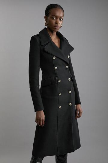 Italian Wool Double Breasted Military Midi Coat black