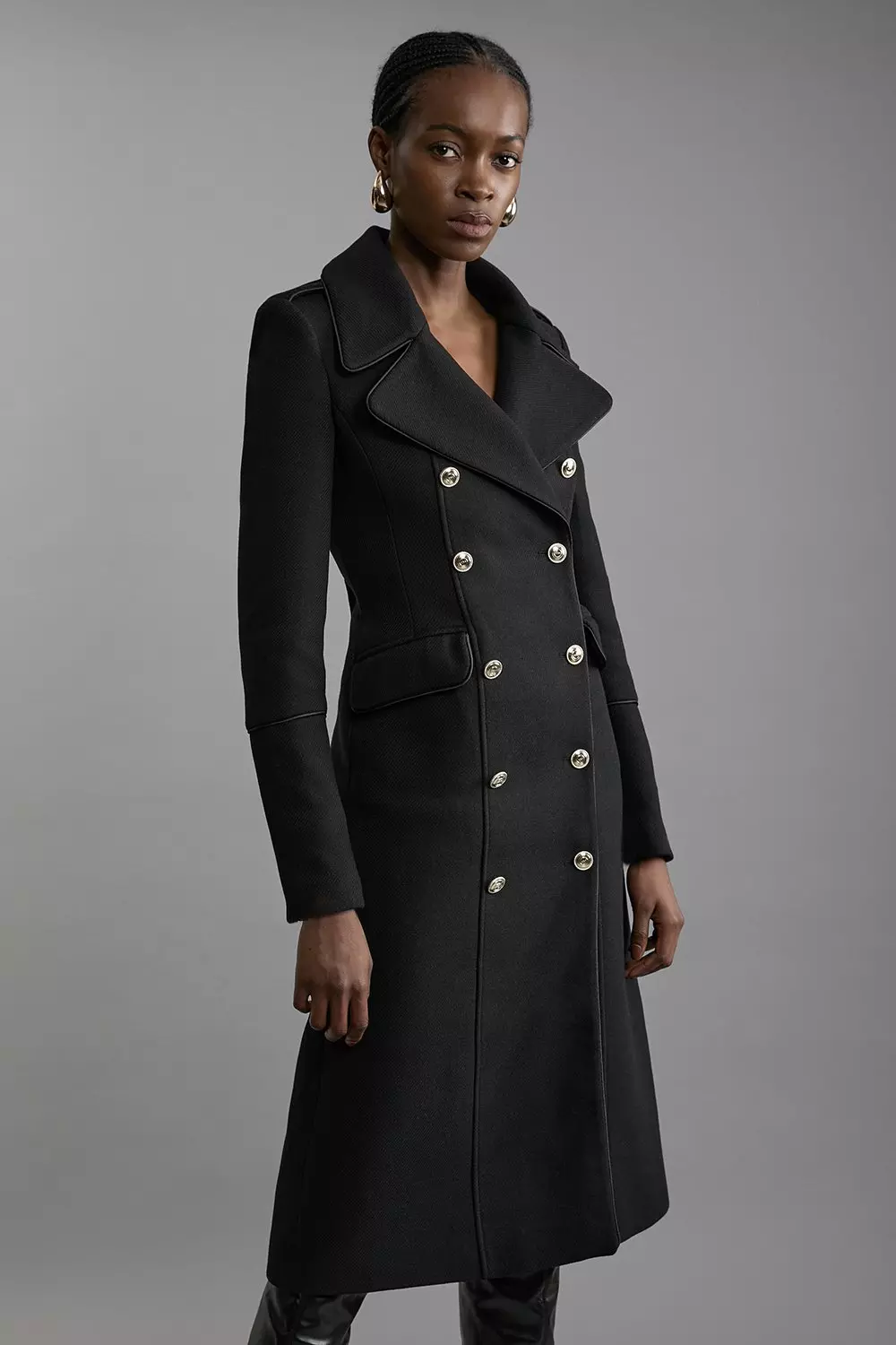 Italian Wool Double Breasted Military Midi Coat Karen Millen