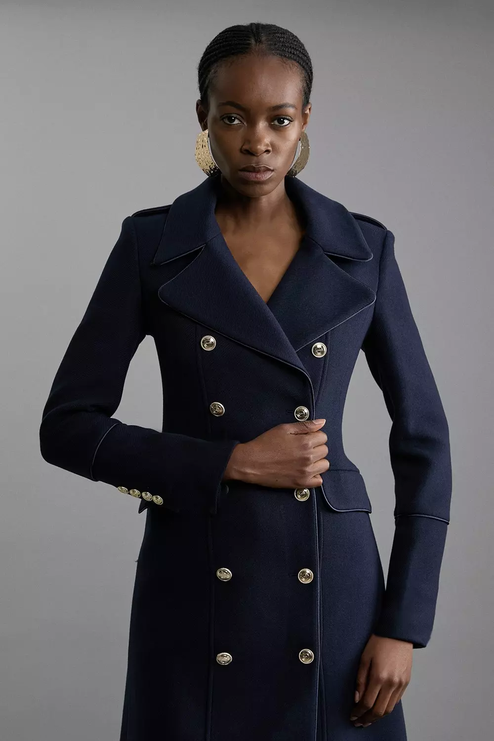 Italian Wool Double Breasted Military Midi Coat Karen Millen