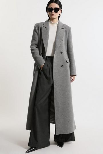 Italian Wool Mix Maxi Double Breasted Tailored Coat grey