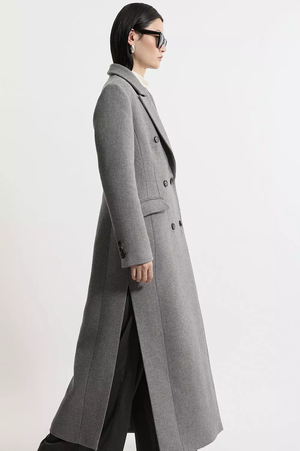 Italian Wool Mix Maxi Double Breasted Tailored Coat Karen Millen