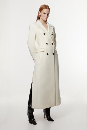 Italian Wool Mix Maxi Double Breasted Tailored Coat ivory