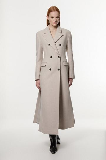 Italian Wool Mix Maxi Double Breasted Tailored Coat oatmeal