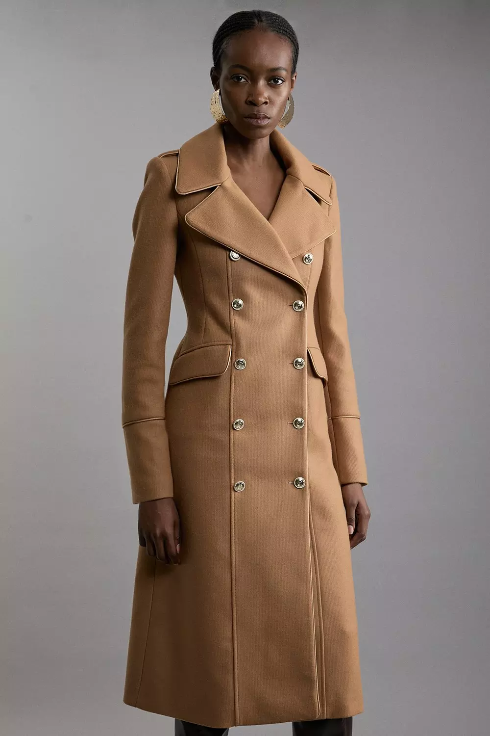 Italian Wool Double Breasted Military Midi Coat Karen Millen