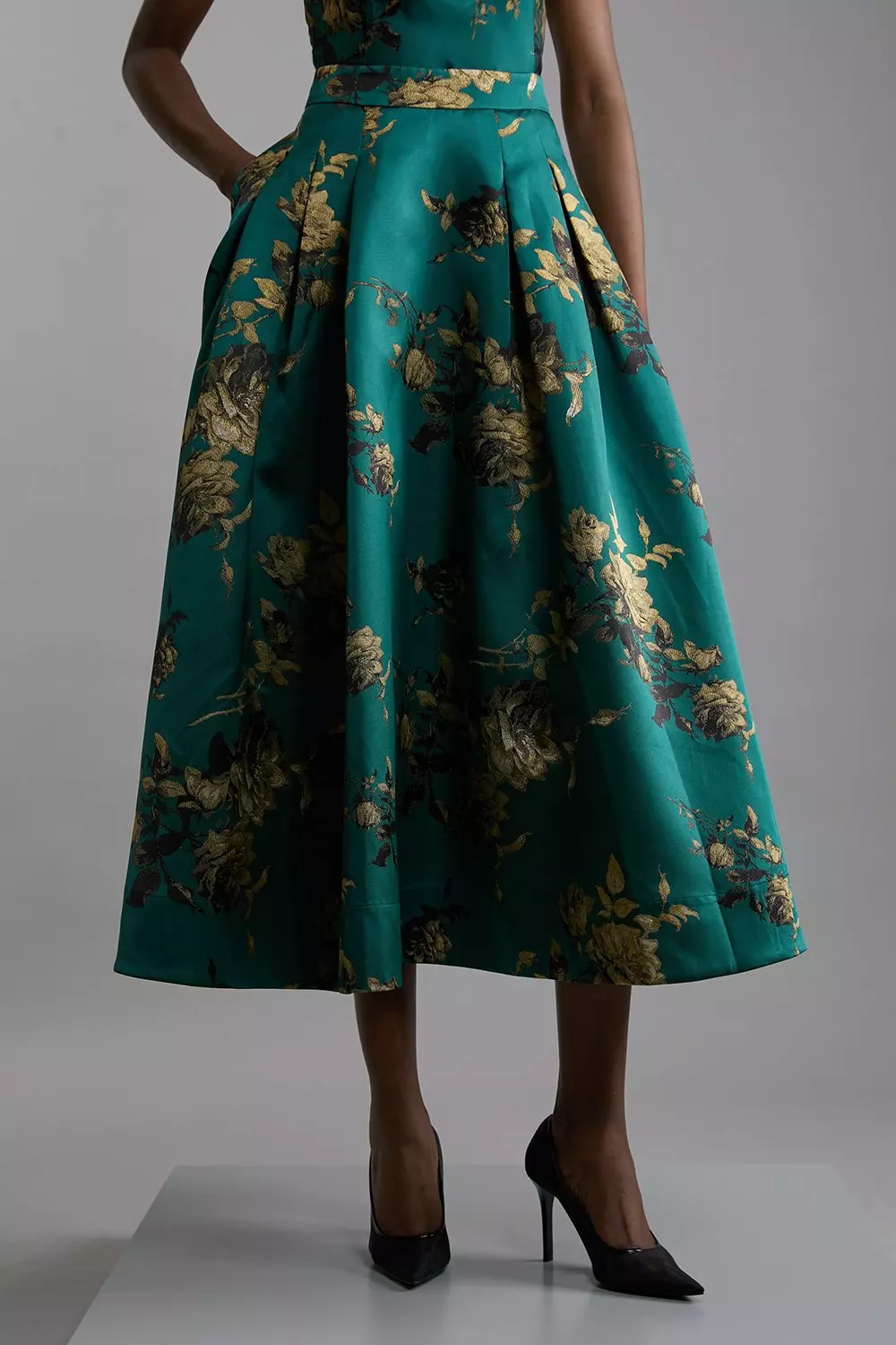 KAREN MILLEN* サテン プリント パネルドマキシスカート Floral Print Woven Midi Skirt | Karen Millen