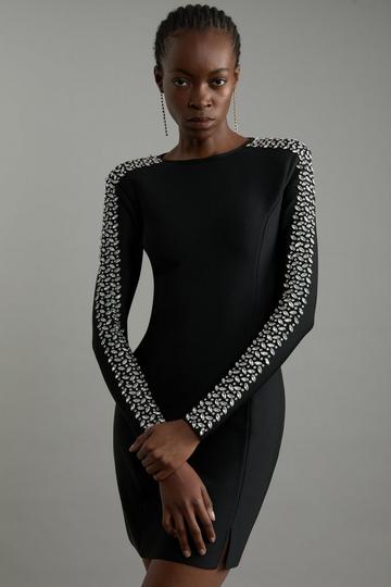 Black Tall Figure Form Bandage Knit Embellished Mini Dress