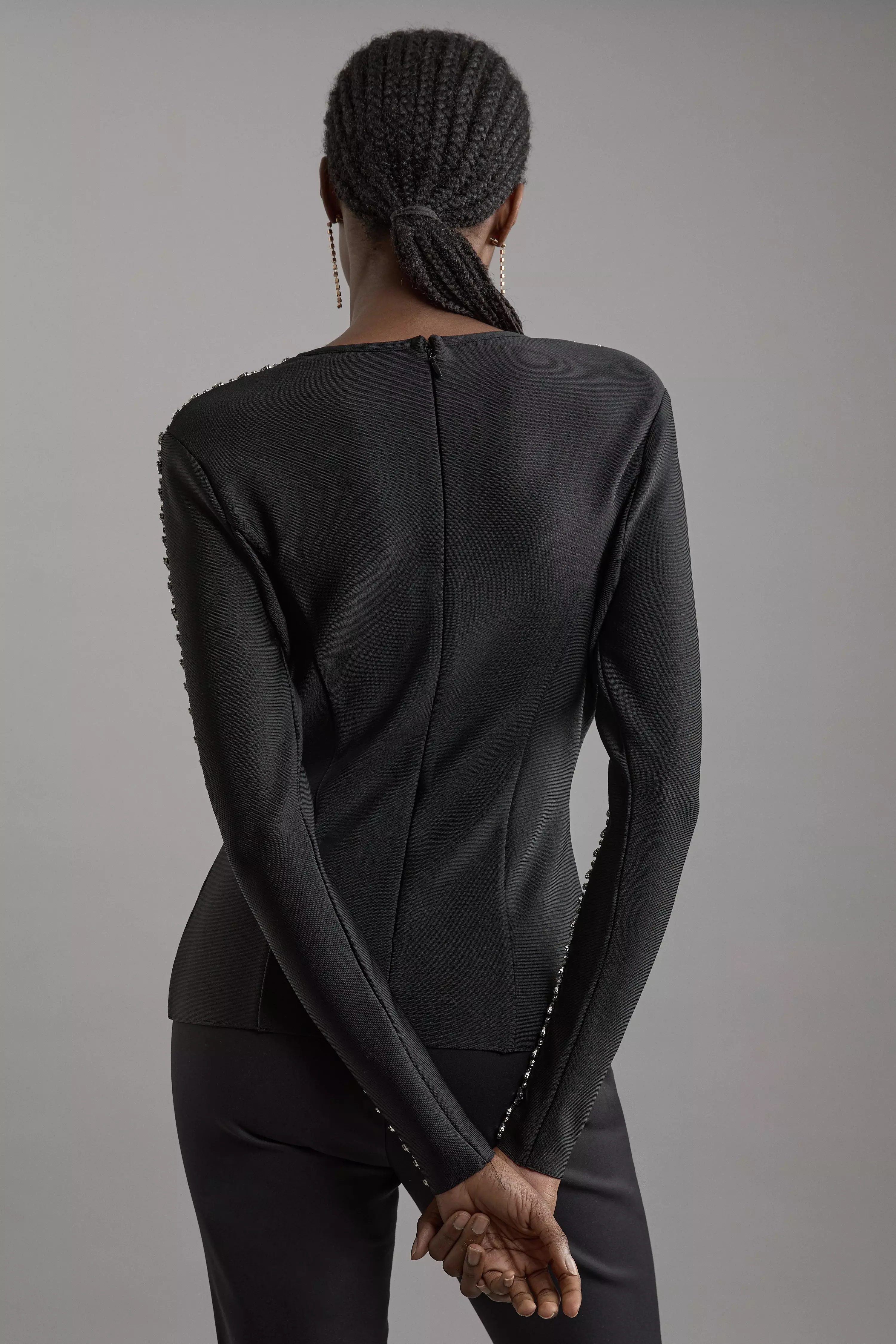 Figure Form Bandage Knit Embellished Top | Karen Millen