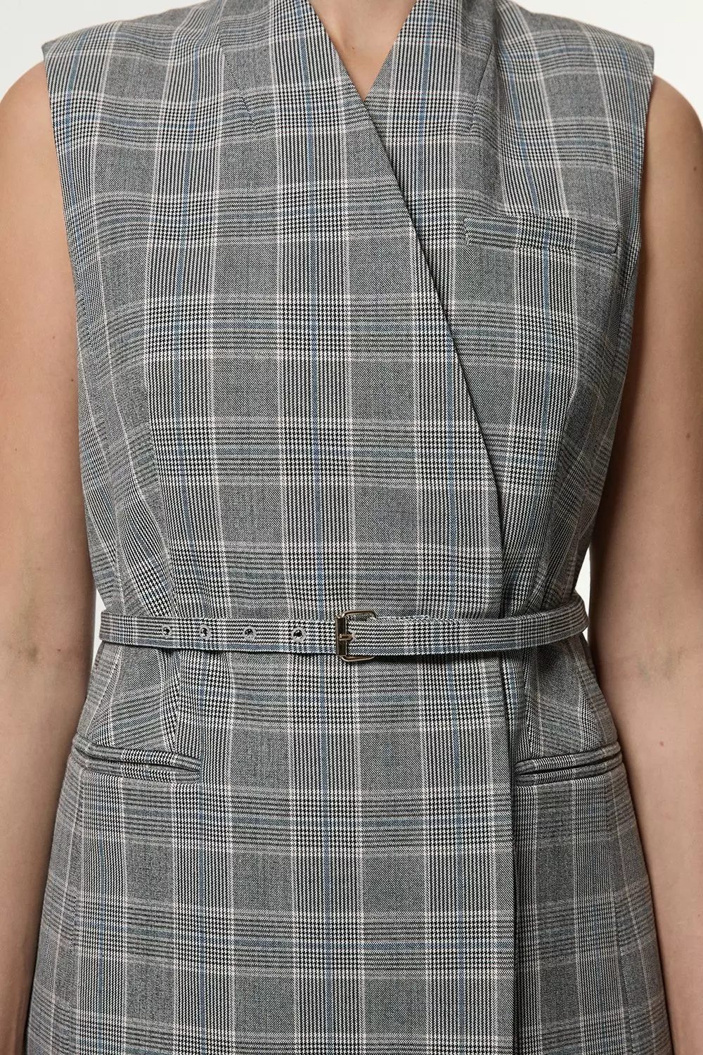 Grey sleeveless blazer sale
