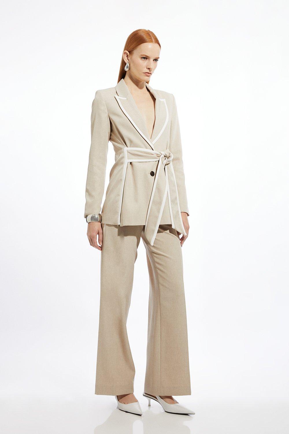 Natural Straight Leg Tipped Tailored Pants