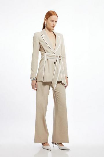 Straight Leg Tipped Tailored Trousers natural