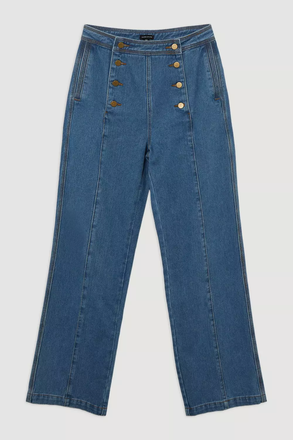 Denim Tailored Button Front Straight Leg Jeans | Karen Millen