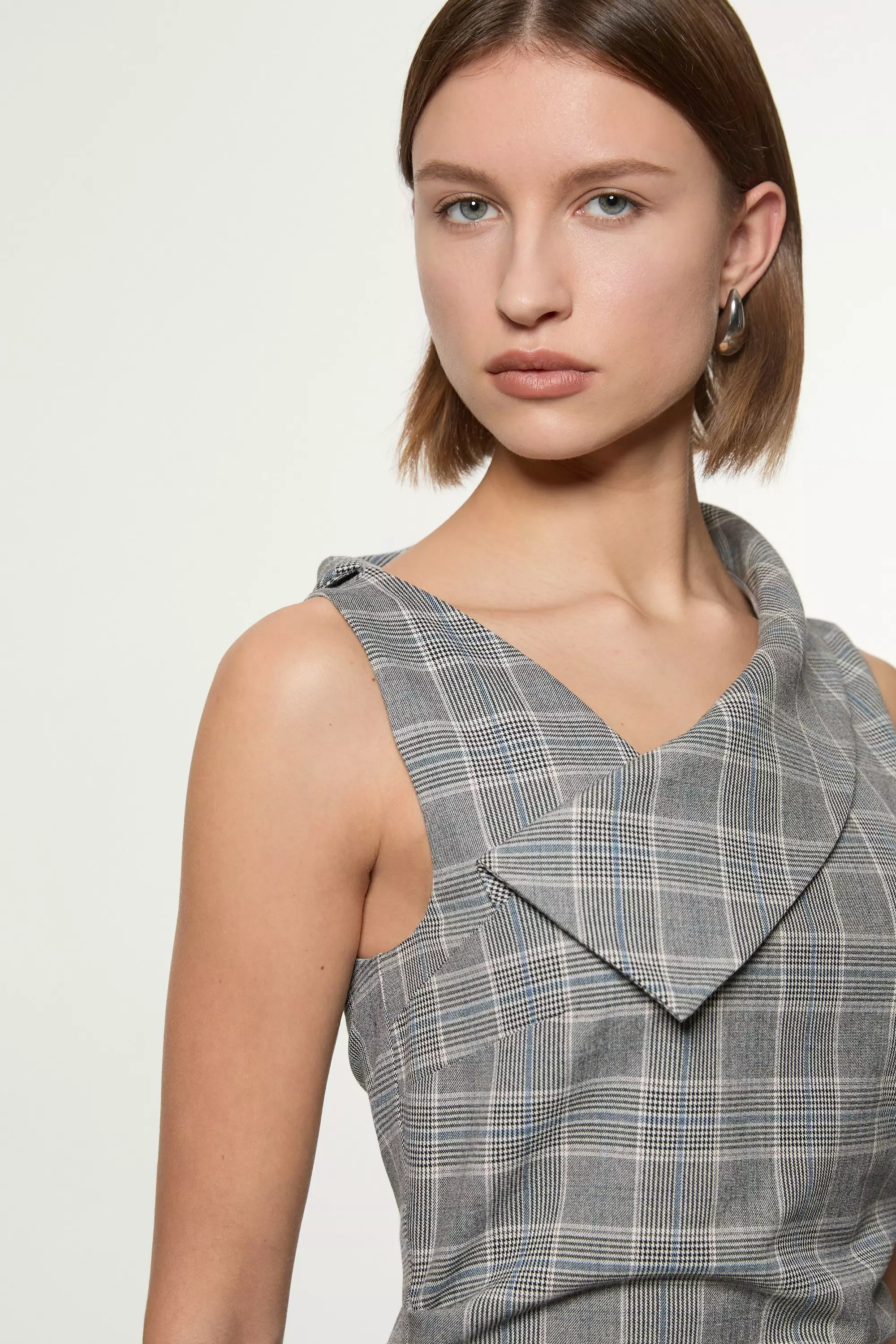 Grey Check Tailored Full Skirted Asymmetrical Maxi Dress Karen Millen