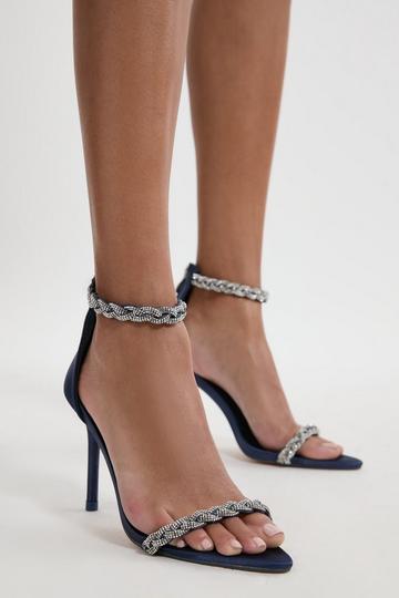 Open Toe Diamante Heel navy