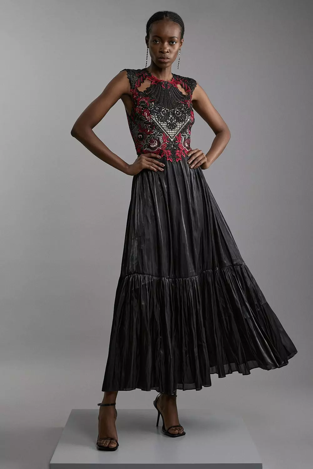 Cutwork Embroidery Pleated Maxi Dress Karen Millen