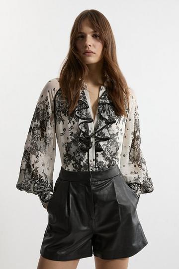 Viscose Crinkle Placed Lace Printed Blouse black