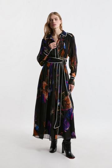 Multi Printed Viscose Placed Floral Woven Maxi Dress