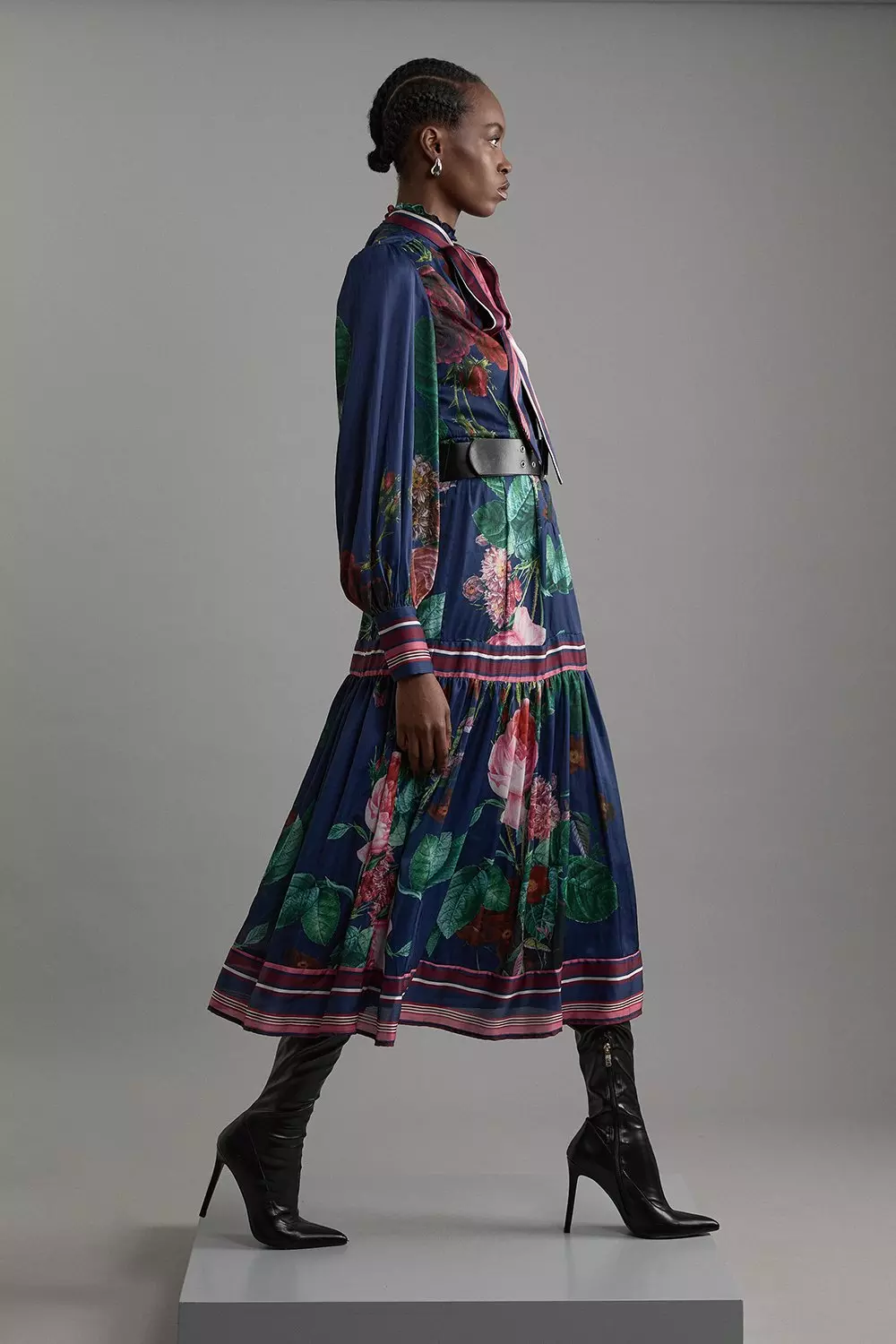 Floral Print Woven Balloon Sleeve Midaxi Dress | Karen Millen