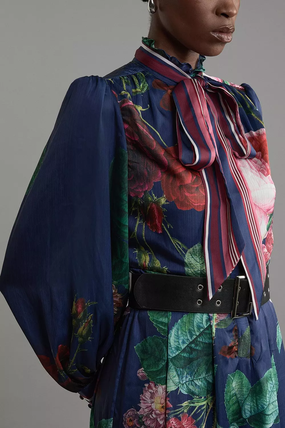 Floral Print Woven Balloon Sleeve Midaxi Dress | Karen Millen