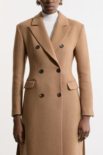 Italian Manteco Wool Double Breasted Tailored Maxi Coat camel