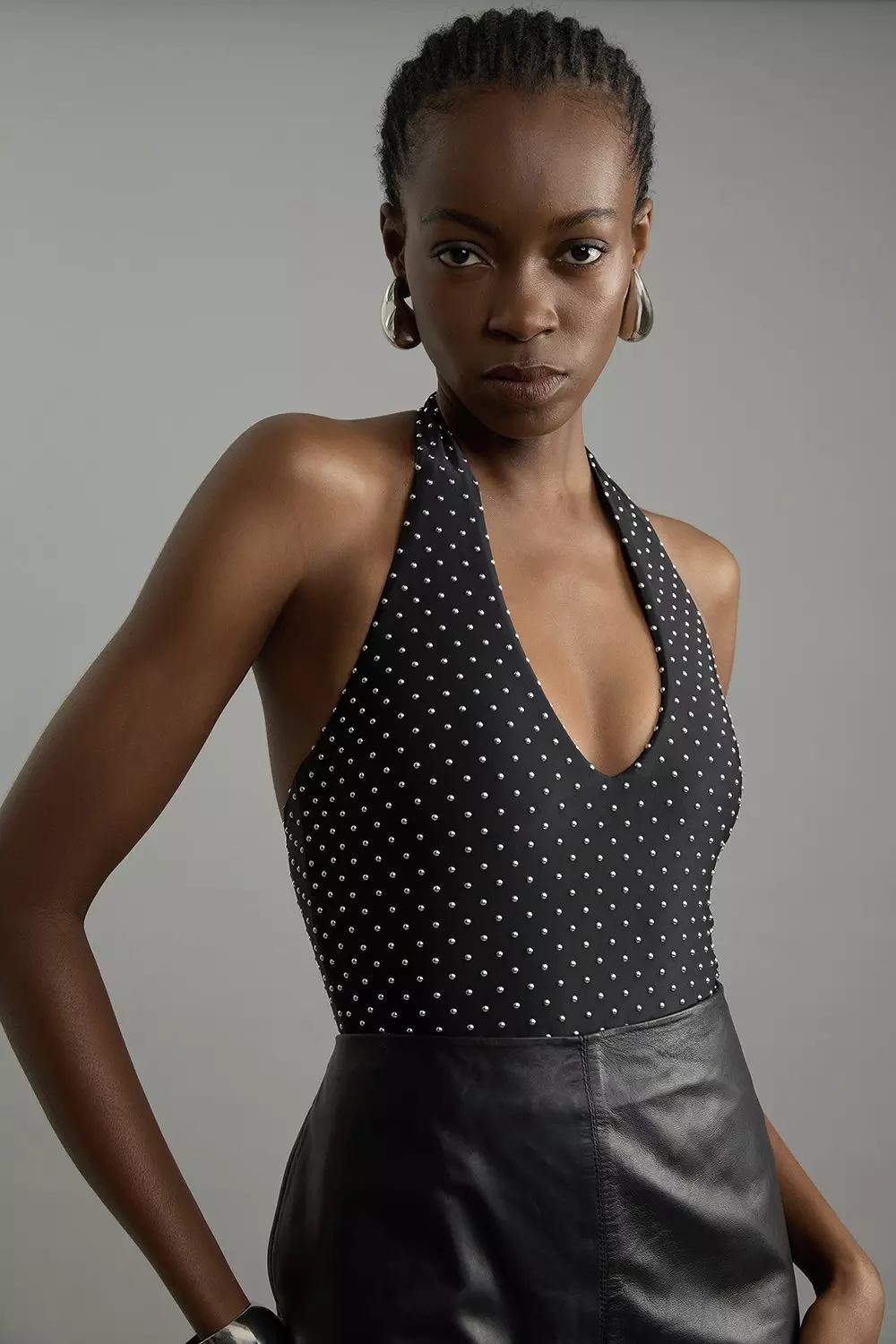 Black Studded Ponte Jersey Bodysuit alternative image