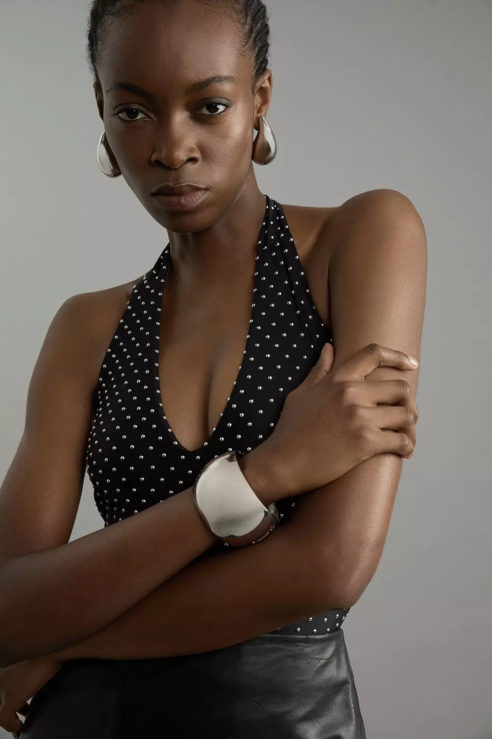 Black Studded Ponte Jersey Bodysuit alternative image