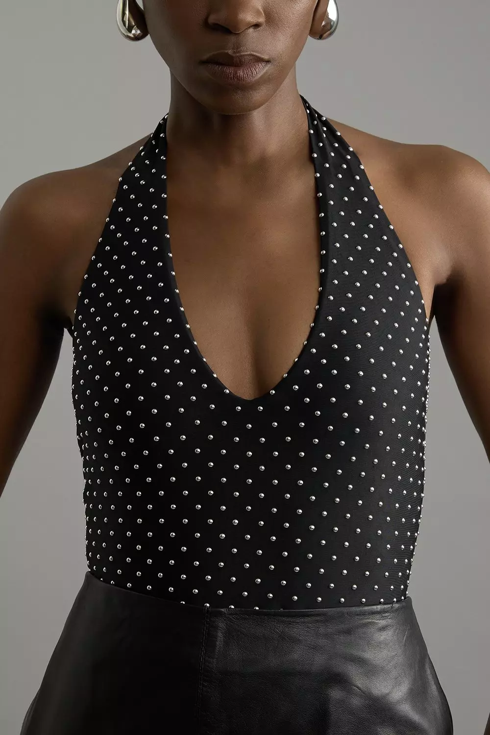 Black Studded Ponte Jersey Bodysuit alternative image