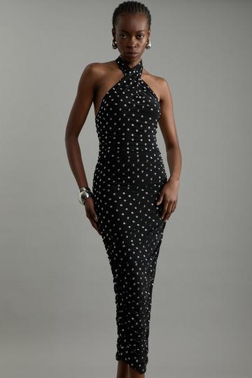 Black Studded Mesh Maxi Dress