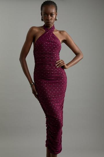 Studded Mesh Maxi Dress fig