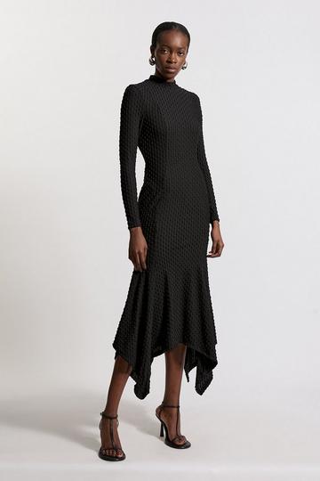 Black Maxi Textured Jersey Waterfall Dress