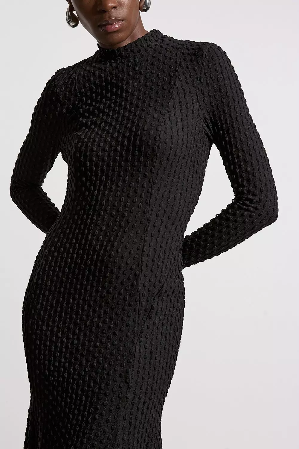 Maxi Textured Jersey Waterfall Dress | Karen Millen