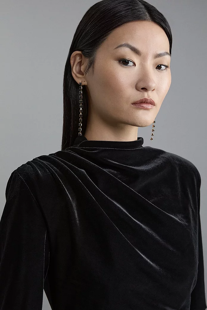 Velvet Long Sleeve Detail Midi Dress | Karen Millen Velvet Long Sleeve Detail Midi Dress | Karen Millen