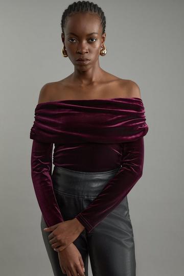 Jersey Off The Shoulder Velvet Bodysuit plum