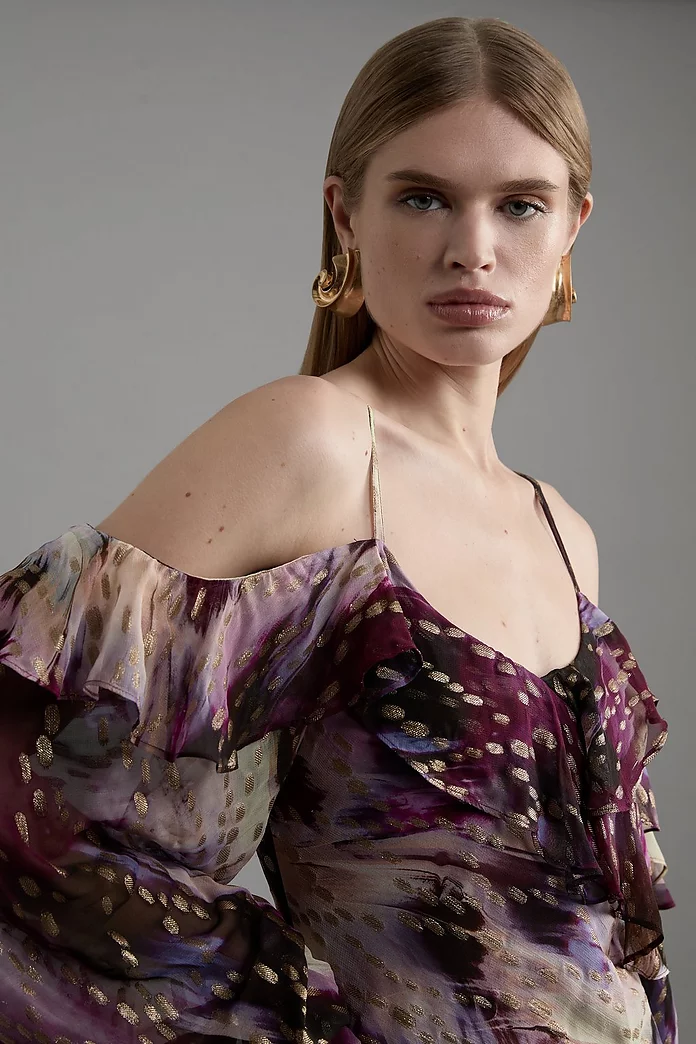 Strappy Metallic Thread Ruffle Midaxi Dress | Karen Millen Strappy Metallic Thread Ruffle Midaxi Dress | Karen Millen