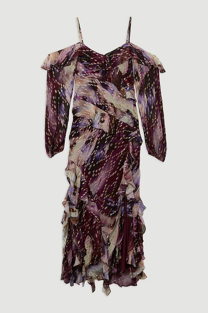 Strappy Metallic Thread Ruffle Midaxi Dress | Karen Millen Strappy Metallic Thread Ruffle Midaxi Dress | Karen Millen