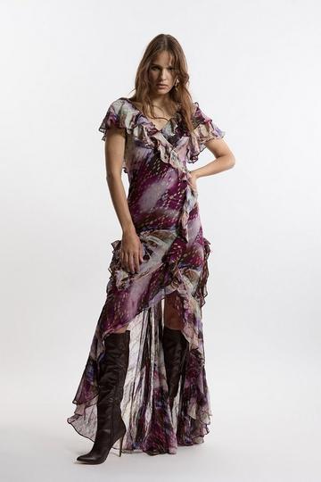 Tall Ruffle Detail Metallic Thread Maxi Dress multi