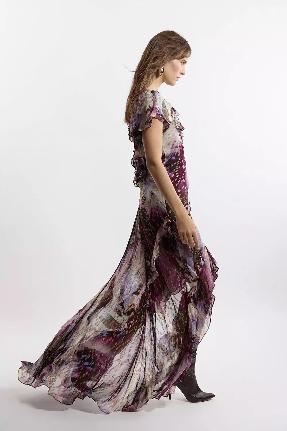Tall Ruffle Detail Metallic Thread Maxi Dress | Karen Millen