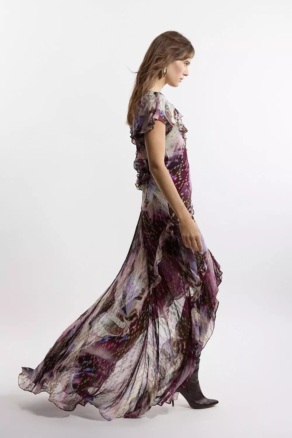 Ruffle Detail Metallic Thread Maxi Dress | Karen Millen