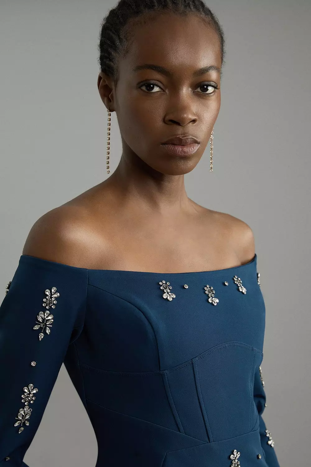 Crystal Embellished Corset Detail Off The Shoulder Woven