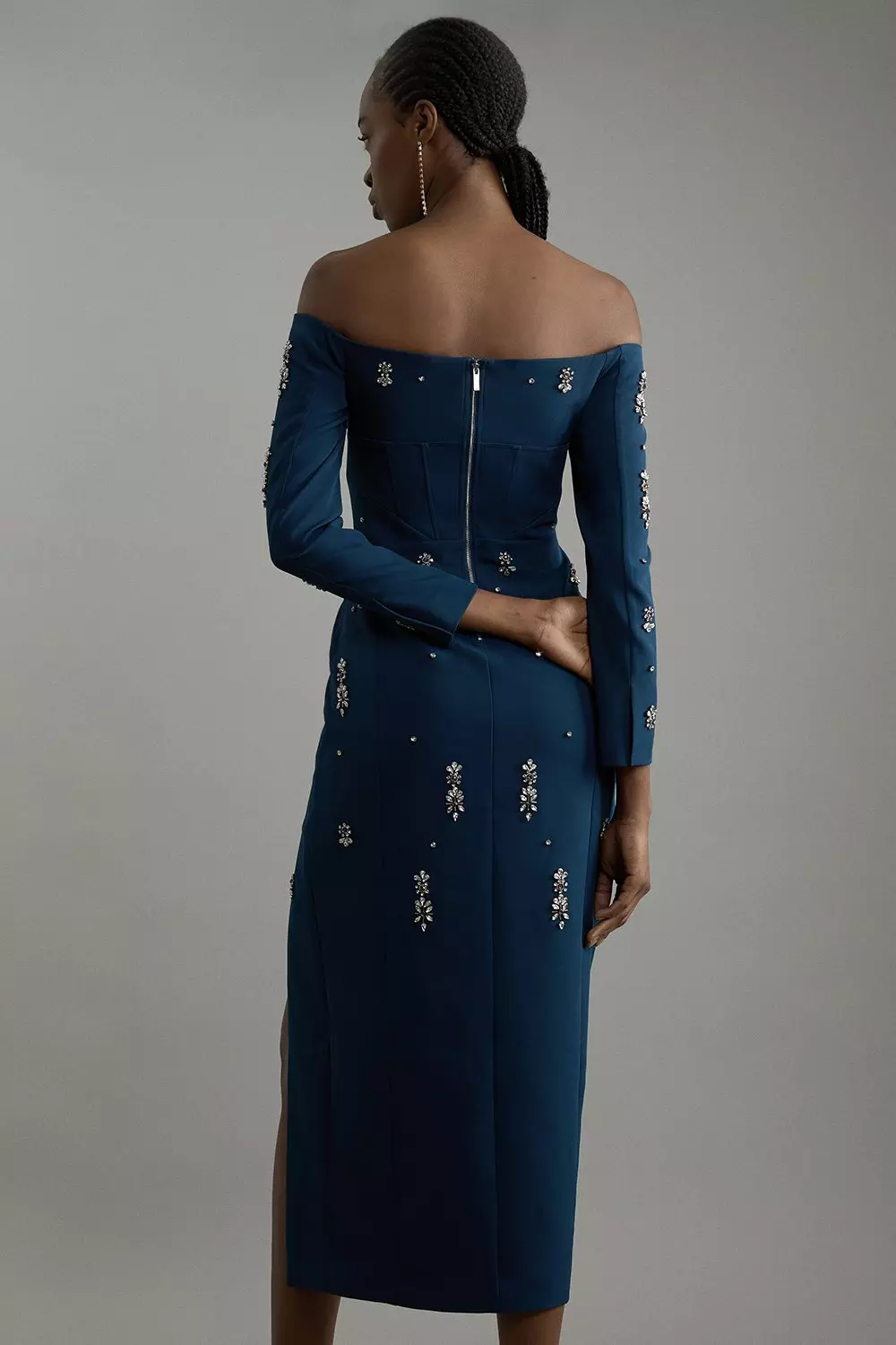 Karen Millen コルセット ディテール スタイリッシュ ドレス Karen Millen コルセットシームバンドゥ ミディテーラードドレス