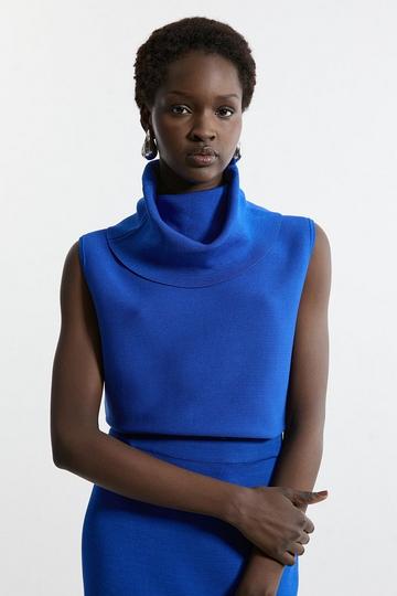 Polished Slinky Knit Roll Neck Top cobalt