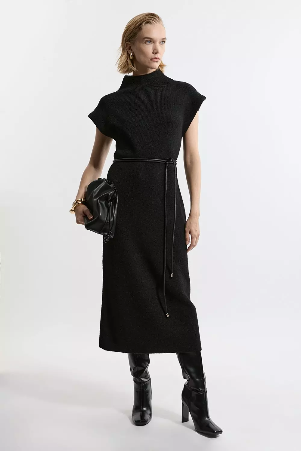 Wool Blend Cosy Knit Belted Midaxi Dress Karen Millen