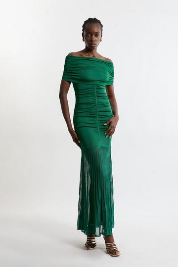 Tall Viscose Blend Slinky Sheer Knit Bardot Maxi Dress green